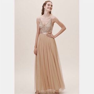 Anthropologie BHLDN Avery Sequin Mesh Tulle Gown US 12